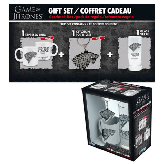 GAME OF THRONES - Pck Glasses 29cl + KeyringPVC + Mini Mug "Stark" Merch