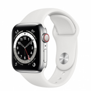 Apple Watch S6 GPS Cellular, 40mm Silver Stainless Steel Case with White Sport 