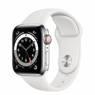 Apple Watch S6 GPS Cellular, 40mm Silver Stainless Steel Case with White Sport Mobile