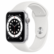 Apple Watch S6 GPS, 44mm Silver aluminum Case with White Sport Band Regular 