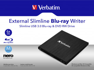 Verbatim External Slimline pogon optičkog diska Blu-Ray RW Crno PC