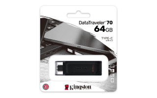 Kingston Technology DataTraveler 70 USB izbrisivi memorijski pogon 64 GB USB Tip-C 3.2 Gen 1 (3.1 Gen 1) Crno PC