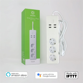 Woox Smart Home Smart Distributor - R4028 (3 pcs Schuko, 4 pcs USB, overcurrent sensor, timer, 1.8m, Wi-Fi, remote front Dom